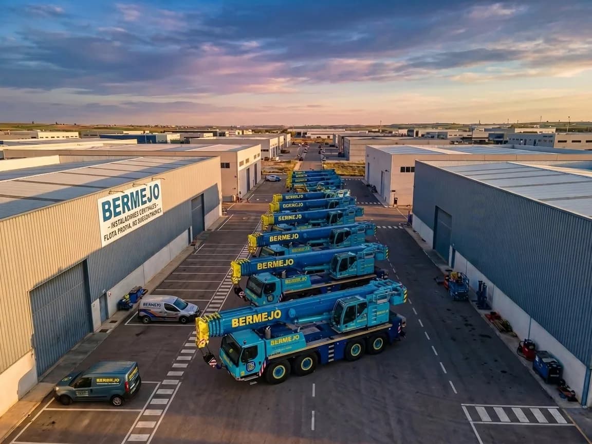 Flota propia de grúas móviles en instalaciones centrales de Grúas Bermejo